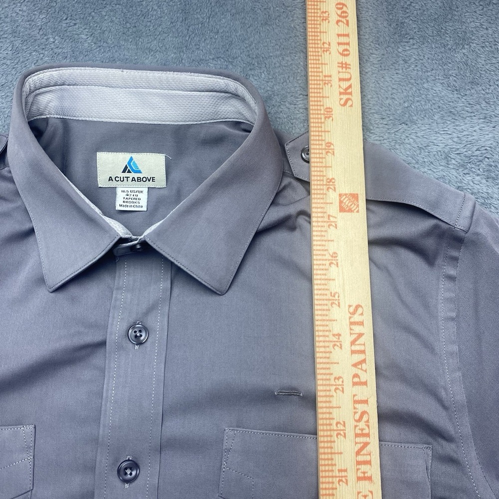 A Cut Above Mens Pilot Shirt‎ 16.5 Tapered Brooks Short Sleeve Button Down Grey - Picture 4 of 16